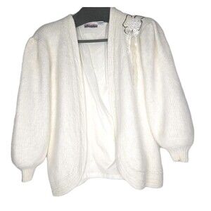Vintage KOCAL White Angora Cardigan, Made In Korea, Womens Large